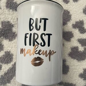 makeup brush holder Organizer But First Makeup  Cup Ceramic Tri Coastal Design.